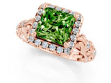 Rose gold Princess Cut Halo Diamond Solitaire with Filigree Band and Four-Prong Setting_1