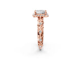 Rose gold Princess Cut Halo Diamond Solitaire with Filigree Band and Four-Prong Setting_17