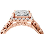 Rose gold Princess Cut Halo Diamond Solitaire with Filigree Band and Four-Prong Setting_19