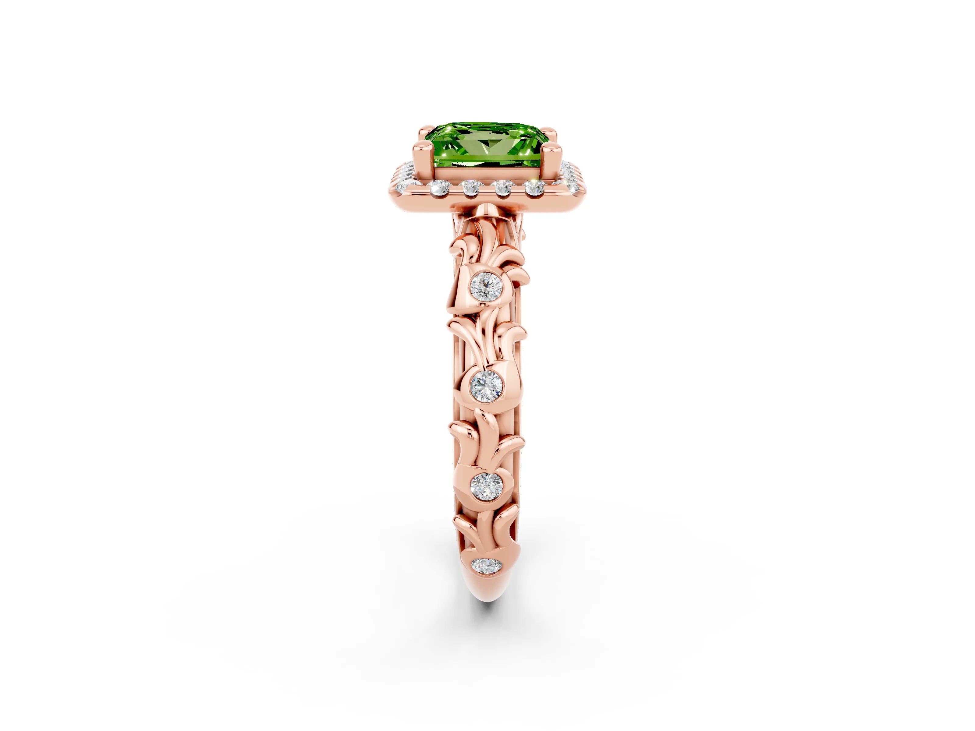 Rose gold Princess Cut Halo Diamond Solitaire with Filigree Band and Four-Prong Setting_2