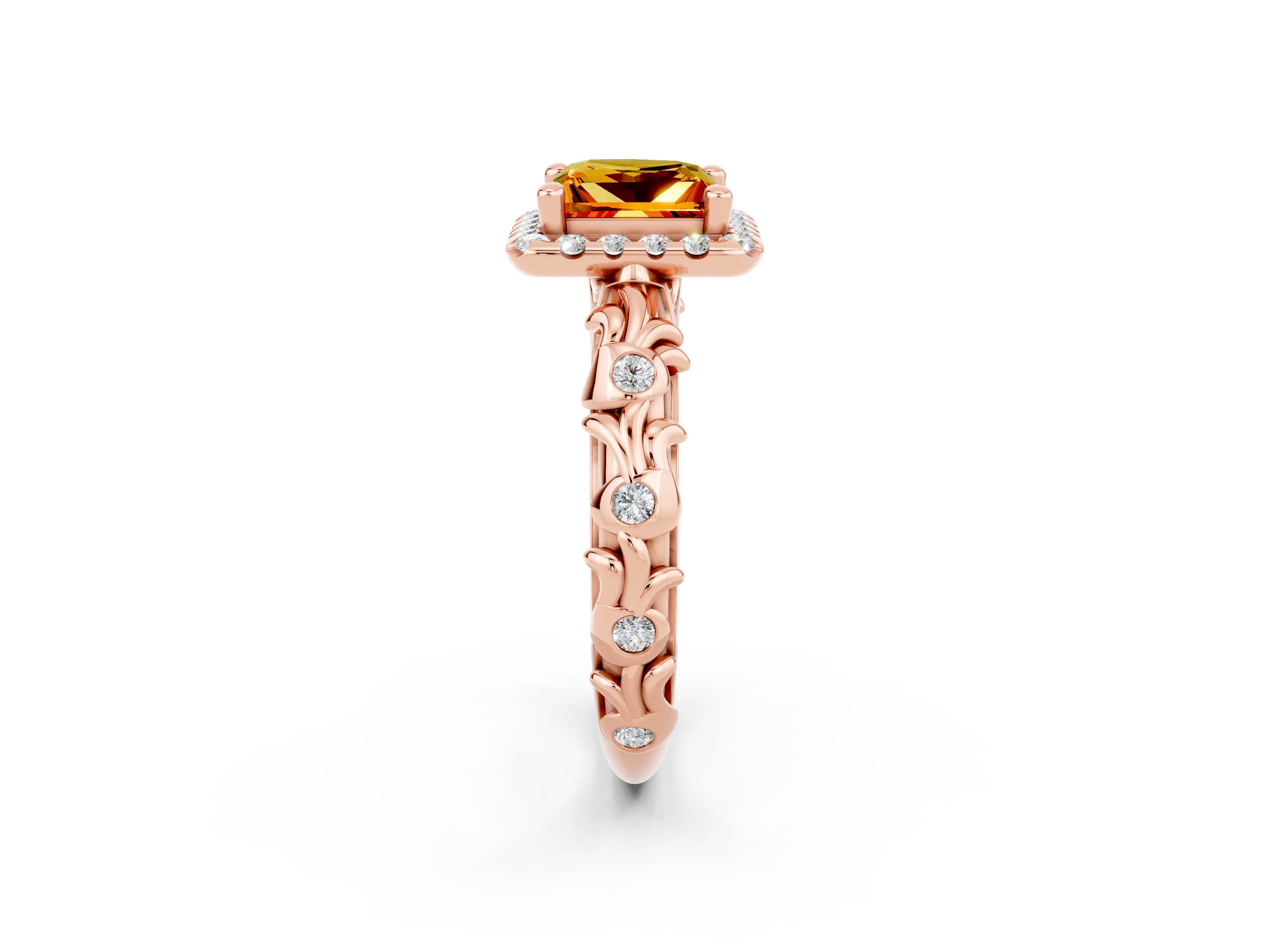 Rose gold Princess Cut Halo Diamond Solitaire with Filigree Band and Four-Prong Setting_2