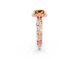 Rose gold Princess Cut Halo Diamond Solitaire with Filigree Band and Four-Prong Setting_2
