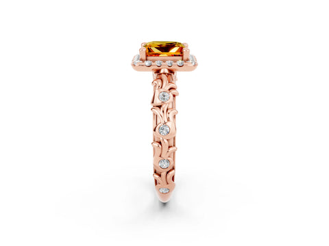 Rose gold Princess Cut Halo Diamond Solitaire with Filigree Band and Four-Prong Setting_2