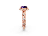 Rose gold Princess Cut Halo Diamond Solitaire with Filigree Band and Four-Prong Setting_2