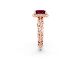 Rose gold Princess Cut Halo Diamond Solitaire with Filigree Band and Four-Prong Setting_2