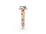 Rose gold Princess Cut Halo Diamond Solitaire with Filigree Band and Four-Prong Setting_2