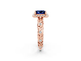 Rose gold Princess Cut Halo Diamond Solitaire with Filigree Band and Four-Prong Setting_2