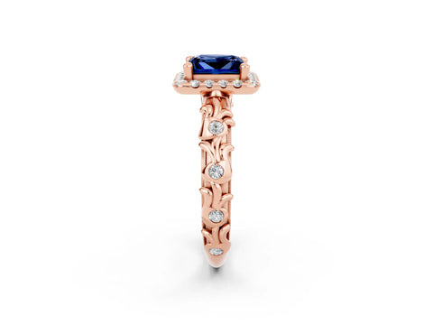 Rose gold Princess Cut Halo Diamond Solitaire with Filigree Band and Four-Prong Setting_2