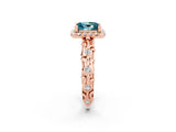 Rose gold Princess Cut Halo Diamond Solitaire with Filigree Band and Four-Prong Setting_2
