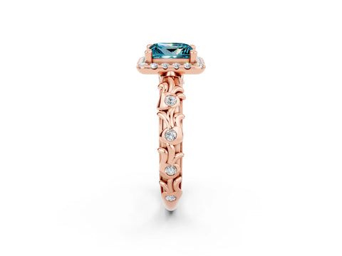 Rose gold Princess Cut Halo Diamond Solitaire with Filigree Band and Four-Prong Setting_2