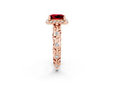 Rose gold Princess Cut Halo Diamond Solitaire with Filigree Band and Four-Prong Setting_2