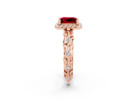 Rose gold Princess Cut Halo Diamond Solitaire with Filigree Band and Four-Prong Setting_2