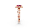 Rose gold Princess Cut Halo Diamond Solitaire with Filigree Band and Four-Prong Setting_2