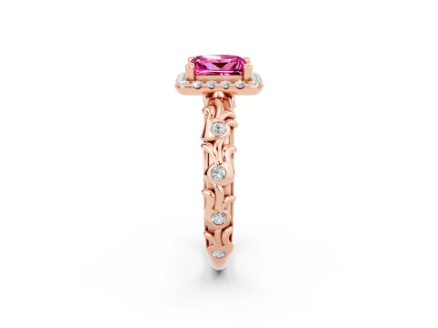 Rose gold Princess Cut Halo Diamond Solitaire with Filigree Band and Four-Prong Setting_2