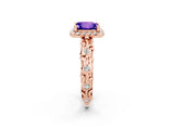 Rose gold Princess Cut Halo Diamond Solitaire with Filigree Band and Four-Prong Setting_2