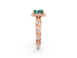 Rose gold Princess Cut Halo Diamond Solitaire with Filigree Band and Four-Prong Setting_2