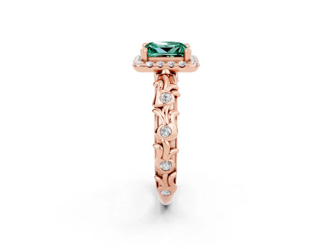 Rose gold Princess Cut Halo Diamond Solitaire with Filigree Band and Four-Prong Setting_2