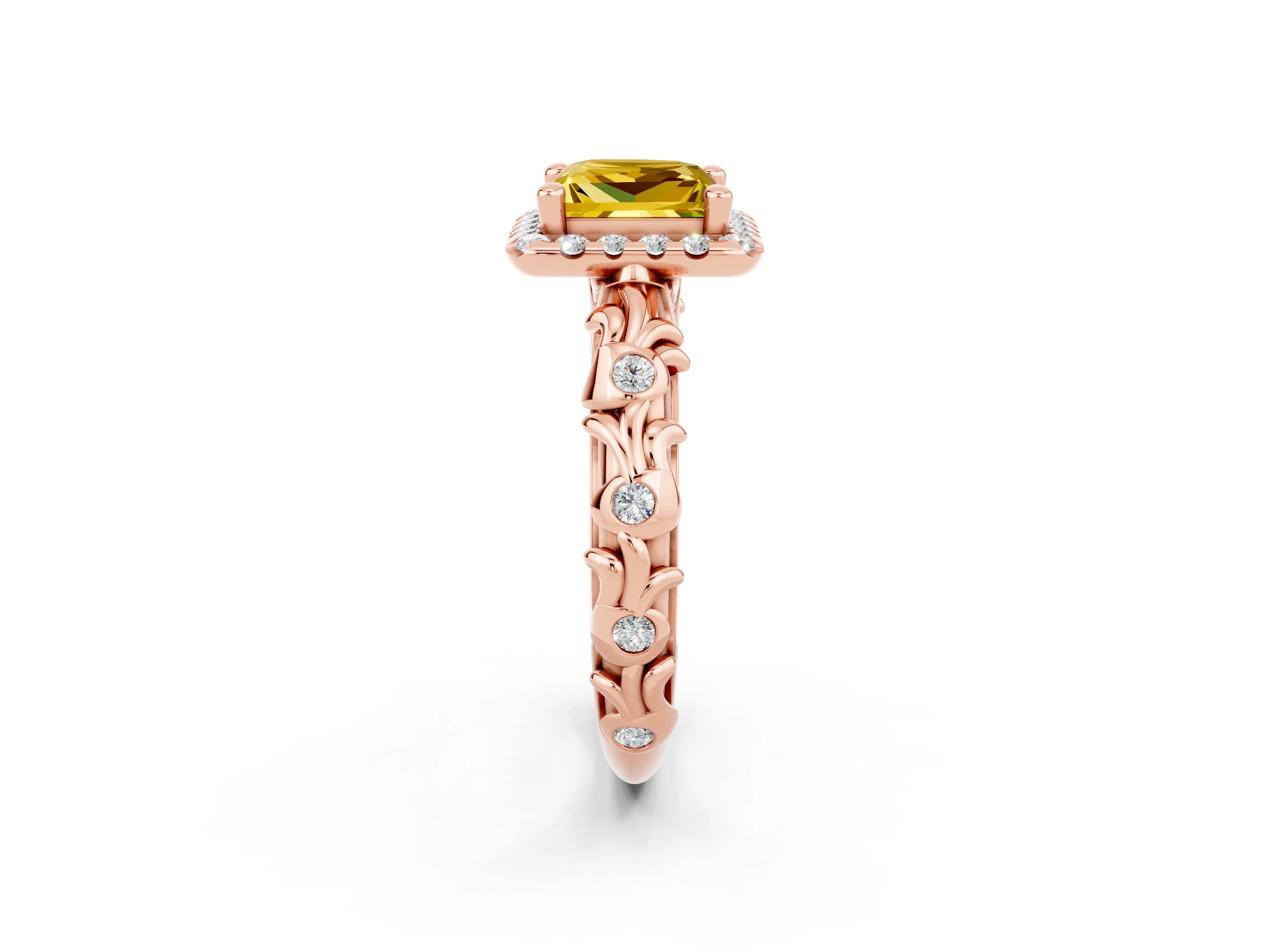 Rose gold Princess Cut Halo Diamond Solitaire with Filigree Band and Four-Prong Setting_2
