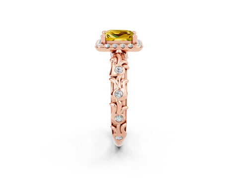 Rose gold Princess Cut Halo Diamond Solitaire with Filigree Band and Four-Prong Setting_2