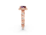 Rose gold Princess Cut Halo Diamond Solitaire with Filigree Band and Four-Prong Setting_2