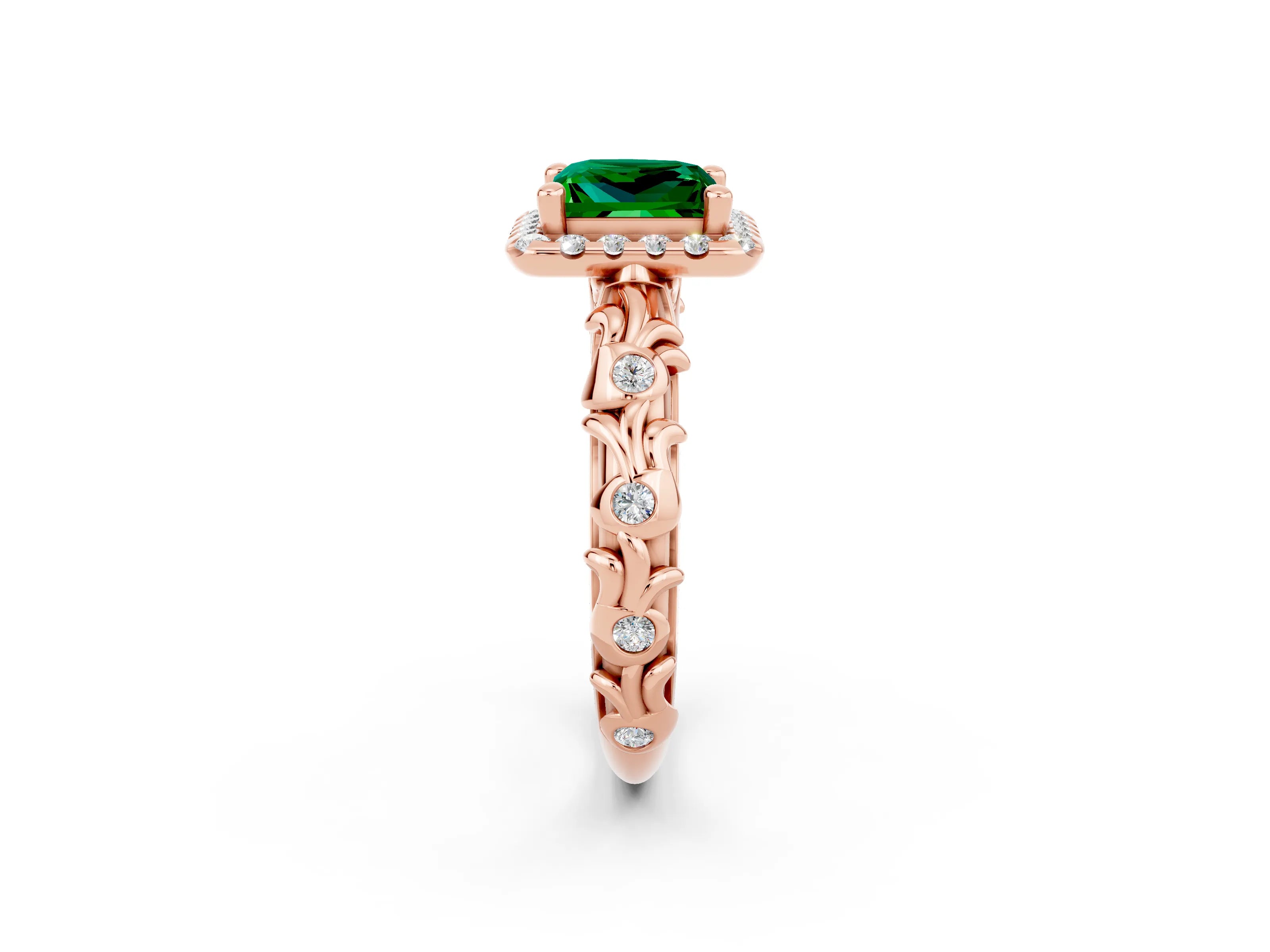 Rose gold Princess Cut Halo Diamond Solitaire with Filigree Band and Four-Prong Setting_2