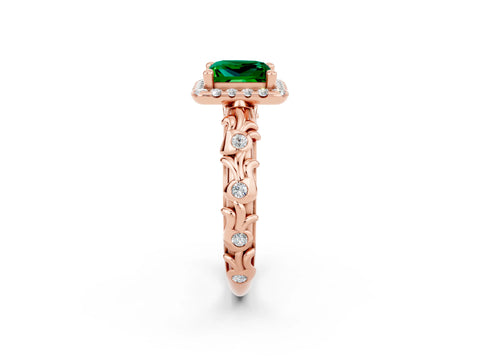 Rose gold Princess Cut Halo Diamond Solitaire with Filigree Band and Four-Prong Setting_2