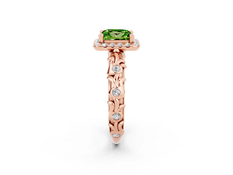 Rose gold Princess Cut Halo Diamond Solitaire with Filigree Band and Four-Prong Setting_2