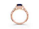 Rose gold Princess Cut Halo Diamond Solitaire with Filigree Band and Four-Prong Setting_3