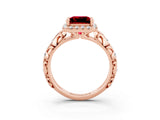 Rose gold Princess Cut Halo Diamond Solitaire with Filigree Band and Four-Prong Setting_3