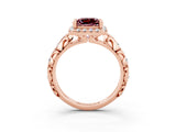 Rose gold Princess Cut Halo Diamond Solitaire with Filigree Band and Four-Prong Setting_3
