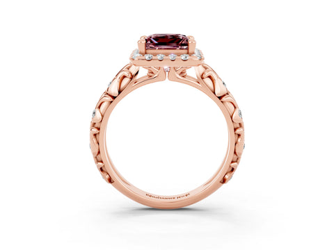 Rose gold Princess Cut Halo Diamond Solitaire with Filigree Band and Four-Prong Setting_3