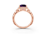 Rose gold Princess Cut Halo Diamond Solitaire with Filigree Band and Four-Prong Setting_3