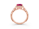 Rose gold Princess Cut Halo Diamond Solitaire with Filigree Band and Four-Prong Setting_3