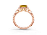 Rose gold Princess Cut Halo Diamond Solitaire with Filigree Band and Four-Prong Setting_3