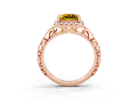 Rose gold Princess Cut Halo Diamond Solitaire with Filigree Band and Four-Prong Setting_3