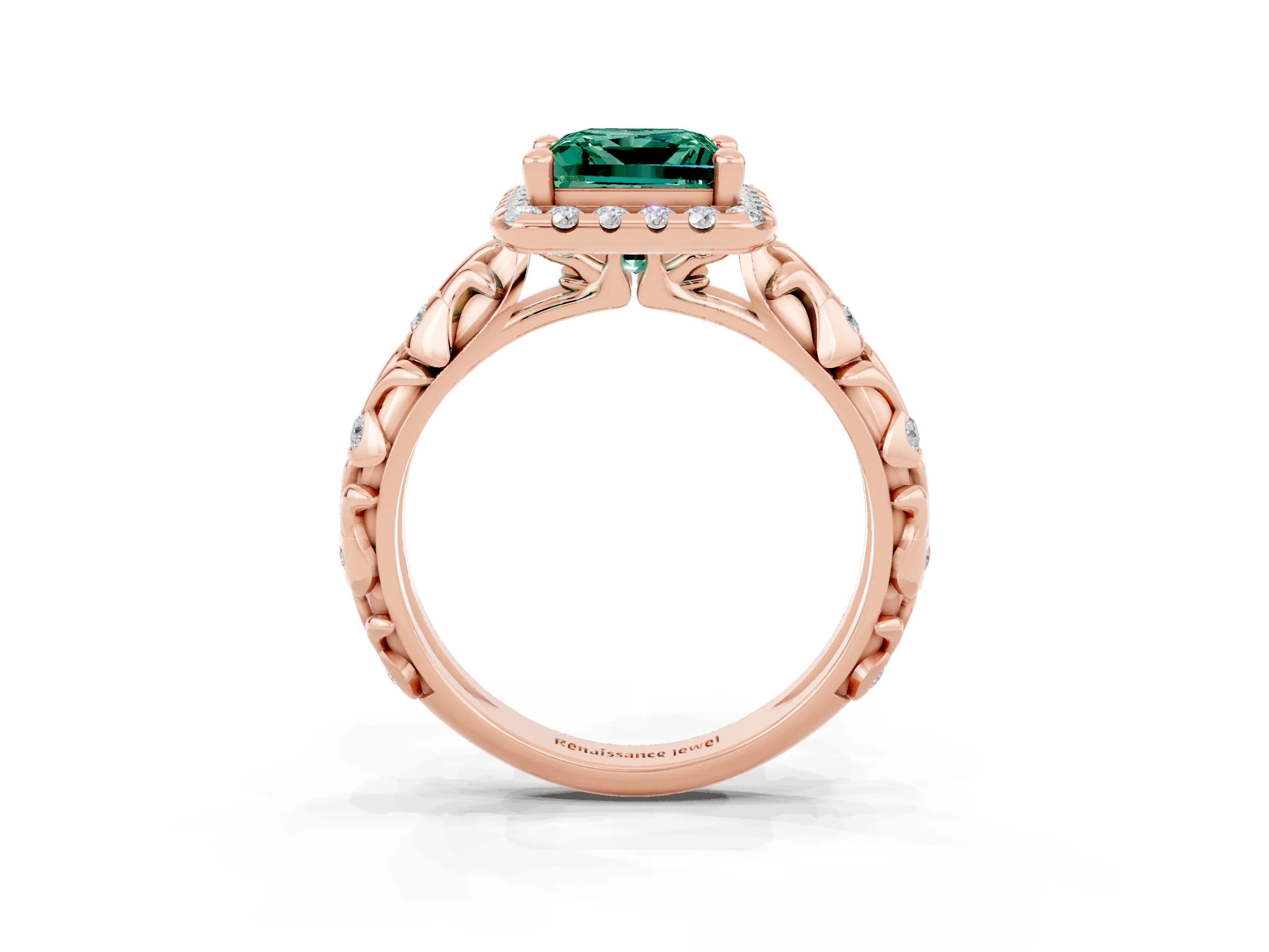Rose gold Princess Cut Halo Diamond Solitaire with Filigree Band and Four-Prong Setting_3