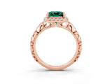 Rose gold Princess Cut Halo Diamond Solitaire with Filigree Band and Four-Prong Setting_3