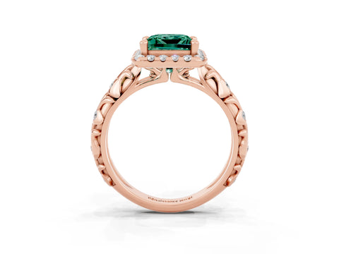 Rose gold Princess Cut Halo Diamond Solitaire with Filigree Band and Four-Prong Setting_3