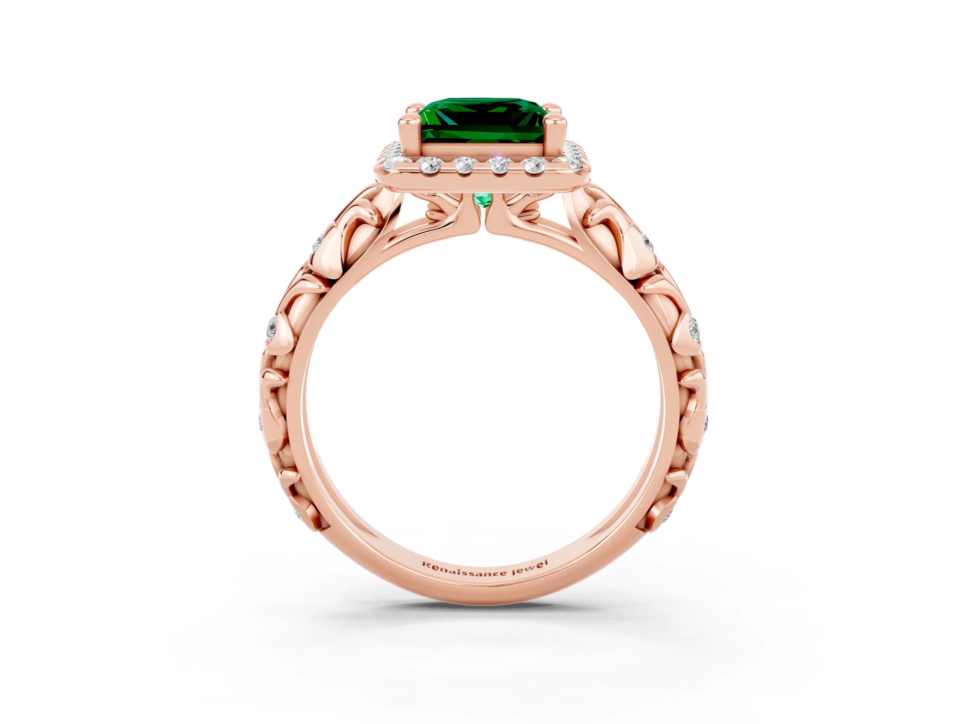 Rose gold Princess Cut Halo Diamond Solitaire with Filigree Band and Four-Prong Setting_3