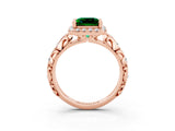 Rose gold Princess Cut Halo Diamond Solitaire with Filigree Band and Four-Prong Setting_3