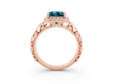 Rose gold Princess Cut Halo Diamond Solitaire with Filigree Band and Four-Prong Setting_3