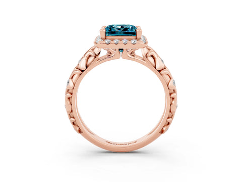 Rose gold Princess Cut Halo Diamond Solitaire with Filigree Band and Four-Prong Setting_3