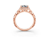 Rose gold Princess Cut Halo Diamond Solitaire with Filigree Band and Four-Prong Setting_3