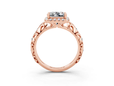 Rose gold Princess Cut Halo Diamond Solitaire with Filigree Band and Four-Prong Setting_3