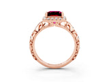 Rose gold Princess Cut Halo Diamond Solitaire with Filigree Band and Four-Prong Setting_3