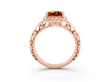 Rose gold Princess Cut Halo Diamond Solitaire with Filigree Band and Four-Prong Setting_3