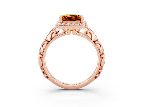 Rose gold Princess Cut Halo Diamond Solitaire with Filigree Band and Four-Prong Setting_3