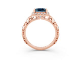 Rose gold Princess Cut Halo Diamond Solitaire with Filigree Band and Four-Prong Setting_3