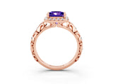 Rose gold Princess Cut Halo Diamond Solitaire with Filigree Band and Four-Prong Setting_3