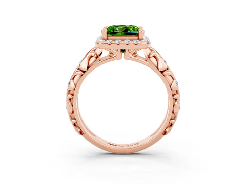 Rose gold Princess Cut Halo Diamond Solitaire with Filigree Band and Four-Prong Setting_3